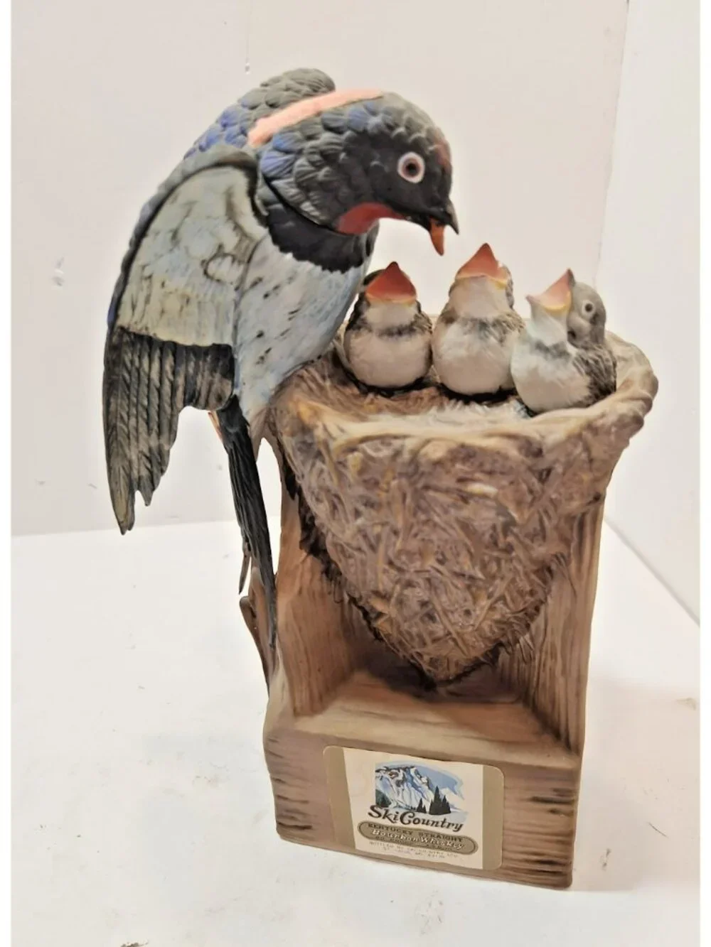Vtg 1977 Ski Country Barn Swallow With Baby Birds Shaped Ceramic Decanter Empty